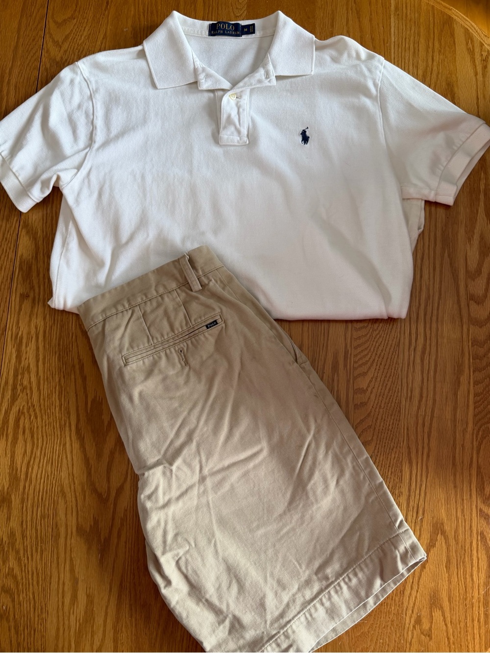 Men's Polo Ralph Lauren Sz 31 Classic 9” Chino Shorts & White Polo Shirt Sz Med